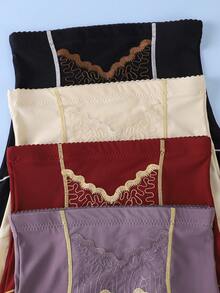 4 Peças Calcinha Modeladora Sem Costura de Cintura Alta Bordada de Luxo para Mulheres - Multicolorido - Visão 4