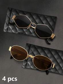 1/2/4 Pcs Of Women's Metal Frame Oval/Polygonal Fashion Glasses, Suitable For Daily Use And Outdoor Activities