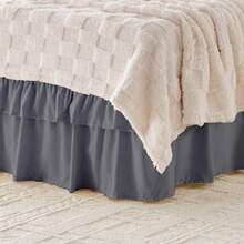VOLTITO Multi-Layer Ruffle Bed Skirt 16 Inch Drop, 2 Layer Elastic Wrap Around Bed Skirts For Twin Full Queen King CK Size Bed, Easy To Install Dust Ruffle, Machine Washable Soft Fabric, Double Layers Bedskirt - Màu xám đen - Xem 3