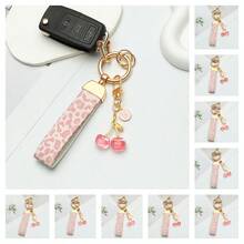 1pc Elegant Floral Print PU Leather Keychain With Rust-Resistant Zinc Alloy Ring And Decorative Letter Charm - Fashionable Women's Accessory, Suitable For Car Keys, House Keys And Gifts, Car Key Chain, Fashion Keyring, Durable Keychain - Multicolor - View 12