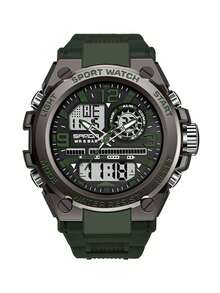 SANDA. 男士手表顶级双显防水运动手表军用男士闹钟秒表石英腕表男式 LED 数字时钟 - 軍綠色 - 查看 7