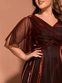 Women's Elegant Ombre Cocktail Party Dress, Formal Maxi Gown With High Slit, Criss-Cross Ruffle Hem, Metallic Fabric, Suitable For Formal Events, Weddings, Galas, Concerts, Parties In Spring, Summer, Autumn, Christmas - Burgundy - View 8
