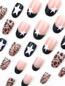 24 piezas de uñas ovaladas para presionar, diseños de Halloween con cuadrícula granallada, telaraña francesa, diseños de tema oscuro. Juego de uñas de Halloween, adecuado para fiestas de chicas, reuniones para bromas, etc. Realza tu encanto.