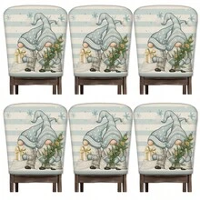 2/4/6pcs Christmas Element Printed Linen Chair Covers, Home Decor, Suitable For Christmas Gifts, Christmas Decoration, Daily Home, Living Room, Dining Room, Garden, Hotel, Washable Polyester Material Chair Seat Cushion Covers - Multicolor - View 17