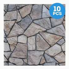 10pcs, 3D PVC Stone Wall Stickers, Self-Adhesive Waterproof Foam, Faux Stone Paneling, Rectangular, Matte Finish, Rustic Style, Ceramic Surface, Geometric Pattern, Multi-Surface Installation, Reusable, Home Decor For Bedroom, Bathroom, Kitchen, Fireplace - Multicolor - View 10