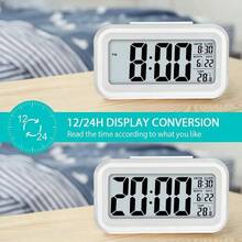 Reloj Despertador Digital, Reloj Despertador con Pantalla, Despertadores Electrnicos con Funcin Snooze, Temperatura, 1224 H, Reloj Despertador Junto a La Cama para El Dormitorio De La Oficina En Casa - Negro - Blanco - Ver 6