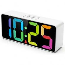 7.5 Inches Big Number Alarm Clock for Seniors & Kids, 0-100% Adjustable Brightness and Volume, USB Charging Port, Simple Operation, Snooze, Outlet Powered for Bedside - Multicolor - Ver 9