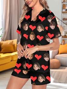 Customized Men/Women Portrait, Family Members, Pets, Cartoon, Holiday Themed Interesting Women Cardigan Pajama Set, Holiday Gift - Black - View 3