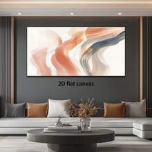 2D Flat, Modern Abstract Brushstroke Canvas Wall Art Wood Framed Horizontal Painting, Soft Pastel Pink Beige Blue White Brown, Minimalist Contemporary Artwork For Living Room, Bedroom, Office, Kitchen, Bathroom Decor - Ready-To-Hang Wrapped Canvas Print, - 彩色 - 查看 4