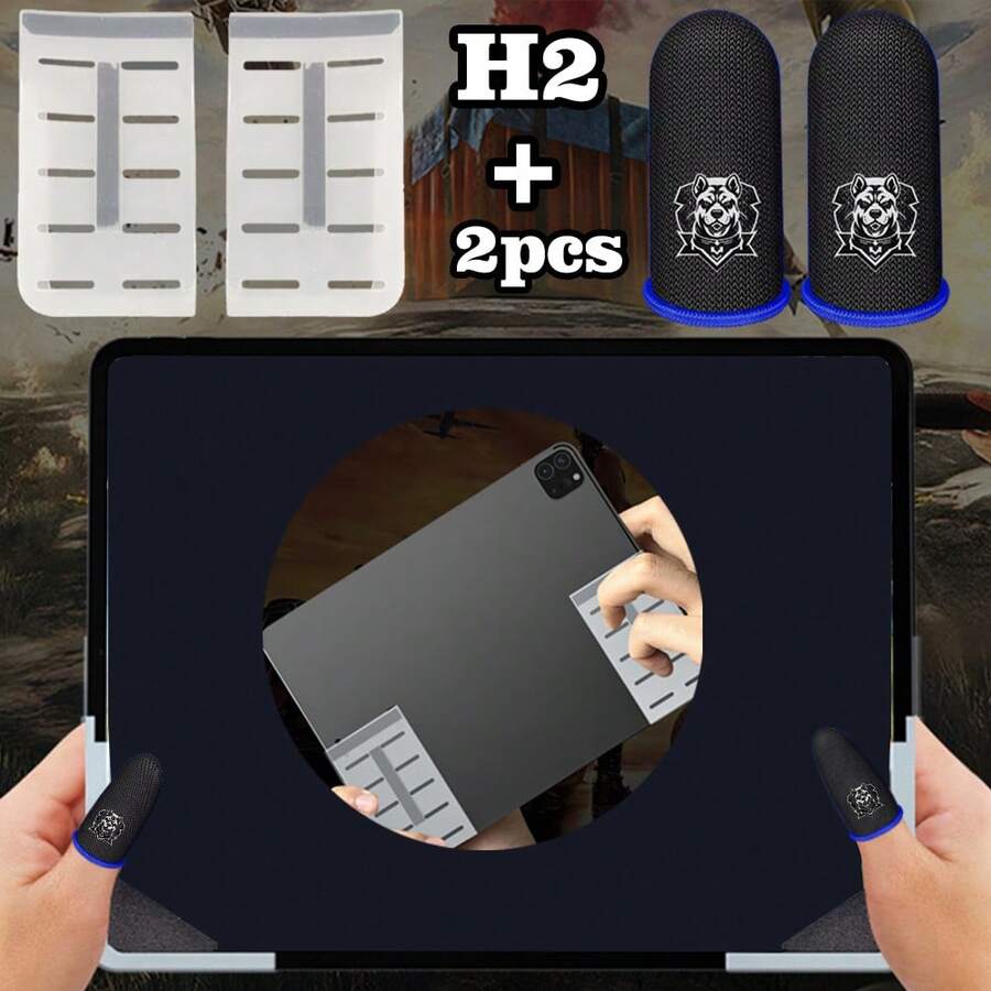 H2 Silicone Protective Case For Tablet, Game Corner Anti-Slip Anti-Drop Anti-Mistouching Grip Handle + 2pcs Game Thumb Protector Sleeves, Mobile Game Finger Protector Sweat-Proof Non-Slip, Enhancing Gaming Experience - Multicolor - View 1