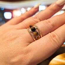 18k Gold Plated Stainless Steel Open Band Gold Crown Ring Tigerite Stone Ring For Women Vintage Twisted Rope Design Tiger Eye Ring Women's Jewellery Crystal Jewellery