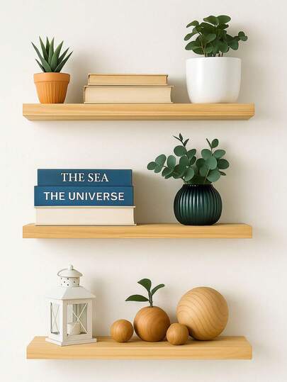 Kit 3 Prateleiras Madeira Pinus 30x9cm Decoração Casa Cozinha Organizador de Esmalte, Especiarias, Temperos