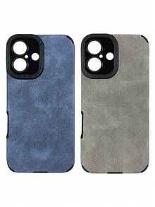 简约奢华仿皮纹理纯色材质，含2个天使眼贴纸，防摔手机壳，兼容，镜头保护，奢华灰，简约蓝，纯色，奢华仿皮纹理手机壳，兼容 16、16 Pro Max、16 Pro、16 Plus，春季派对礼物 - 彩色 - 查看 14