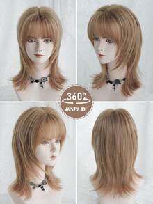 NAMM 16-Inch Premium Brown Wolf Cut Short Wig For Women Natural Looking Fluffy Very Soft Synthetic Heat Resistant Fiber Hair, Full Machine Beautiful Curly Wig For Girls Daily, Halloween Wig,Music Festival Party Street Wear, Cosplay Anime Or Costume Use(Natural Layered Texture & Lightweight) - 棕色 - 查看 5