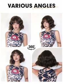 Brown Short Curly Bob Wigs With Bangs For Women 10 Inch Synthetic Curly Bob Wig For Girl Natural Looking Summer Daily Party Cosplay Use For Halloween And Christmas New Year Carnival Music Festival Cosplay ,Gifts For Girls,Summer Graduation Gifts,Ready-Made Gifts,Halloween Christmas Gifts - 棕色 - 查看 9