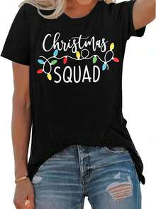 Camisa De Navidad Para Mujer, Con Gráficos De Luz De Navidad, Manga Corta, Para Familia, Navidad, Día Festivo - Oscuro - Ver 2
