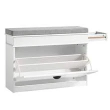 SoBuy 帶座墊的換鞋凳，儲物空間，帶蓋鞋櫃，鞋架，狹窄，節省空間的長凳，帶儲物空間，適用於走廊、客廳，白色復古木紋效果 75x51x24cm FSR82-L-WG - 75x51x24 cm 白色 - 查看 12