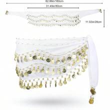 YYC Belly Dance Hip Scarf Women's Chiffon Belly Dancing Scarf With 128 Coins For Yoga Class Fashion - White - View 3