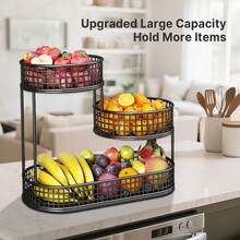 Senmeo 3-Tier Large Capacity Black Metal Fruit Basket With Lid - Rustproof Kitchen Storage For Fruits, Veggies & Snacks - Black - View 7