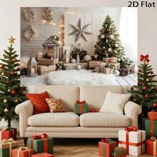 1 Peça Pano de Bottom para Festa com Tema de Natal de Inverno, Árvore de Natal, Presentes, Estrelas, Cabana de Troncos, Padrão Decorativo de Lanternas, Adequado para Decorações Internas, Cabines Fotográficas, Salas de Estar, Quartos, Etc. Decoração de Bottom Festivo para Fotografia Banner de Vinil