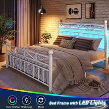 EnHomee 54" LED Bed Frame With Tall Headboard & Footboard Metal Bed Frame With Under Bed Storage No Box Spring Needed,Noise-Free, Christmas Decor, Furniture House Decor, White - Xem 2