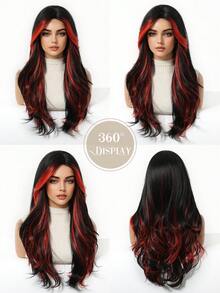 Halloween Wig Long Red Wig For Women 24 Inch Natural Curly Hair Wig Red Mixed Color Christmas Wig Synthetic Wig Cosplay Christmas Halloween Wear - 間色 - 查看 5