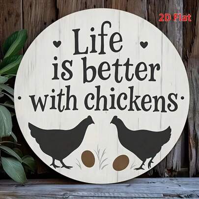 Farmhouse Chicken Lover's Metal Wall Decor - Rustic Chicken Plaque Sign With "Life Is Better With Chickens" Saying - Country Kitchen, Coop, Office Decoration - Durable Metal Farm Decoration - Birthday/Thank You Gift For Chicken Keepers - 7.8x7..8in (20x20cm) - 2D Flat Print Design With Chicken Silhouettes & Egg Motif - Perfect For Home, Coffee Shop, Or Garage - Charming Chicken-Themed Gift, 2D Flat, Perfect For Room Decor