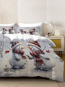 2/3pcs Snowman Christmas Bed Comforter Set, Cute Cartoon Duvet Cover Bed Sheets Set -Bedding Set, With 1 Duvet Cover And 1-2 Pillowcases, King-Size Bedspread, Soft Skin-Friendly Polyester, Machine Washable, Dry Clean,Suitable For Room/Bedroom/Home Decoration.