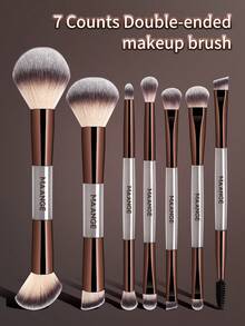 MAANGE 7件套专业化妆刷套装，金属手柄，柔软刷毛，包含粉底刷、眼影刷、眉刷、晕染刷、高光刷、歌舞伎刷，尼龙刷毛，适合所有肤质，无香型，日常使用和旅行的理想之选，是送给女性的理想化妆配件和礼物，赠品，专业化妆刷，全套化妆刷套装 - 咖啡棕 - 查看 11