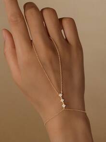 EleRunis 1PC 925 Sterling Silver Dainty Four Leaf Clover Ring Bracelet Hand Chain For Women Dainty Cubic Zirconia Bracelet And Ring Chain Body Jewelry Daily Wear Wedding Party Engagement Anniversary Valentine's Day