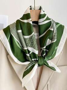 1pc Floral Print Faux Silk 70cm Square Scarf, Men's Bandana, Sun Protection, Versatile Head Wrap, Neck Scarf Accessory