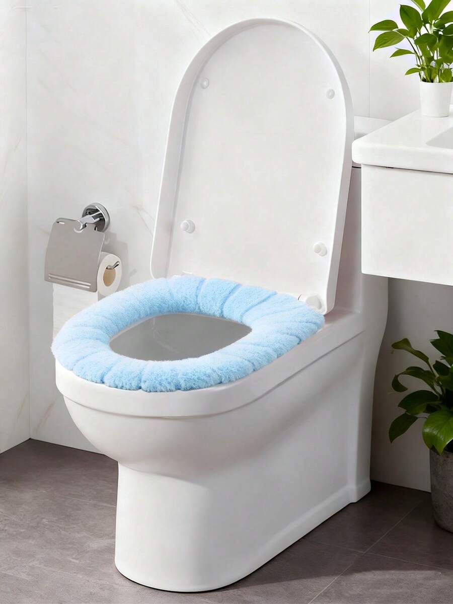 Ultra-Soft Pumpkin Toilet Cover Cozy Plush Seat Stretchy Elastic Toilet Lid Cover Cute Bathroom Decor - 藍色 - 查看 1