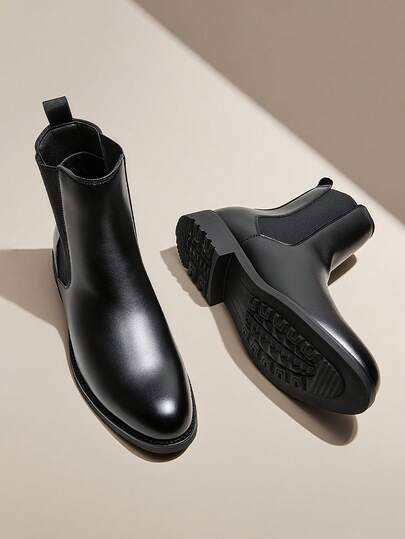 Retro Designer Men's Chelsea Boots Slip On Tape Pointed Toe Luxury Middle Ankle Boots Men Soft Plain Leather Boots Gentlemen Social Business Dress Shoes Daily Office Party Casual Shoes For Men Couple's Date ‌Romantic Dinner Festive Gift‌ Back To School Students Shoes Preppy,Please Choose One Size Up