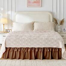 Multi-Layer Ruffle Bed Skirt 16 Inch Drop, 2 Layer Elastic Wrap Around Bed Skirts For Twin Full Queen King CK Size Bed, Easy To Install Dust Ruffle, Machine Washable Soft Fabric, Double Layers Bedskirt - 棕色 - 查看 4