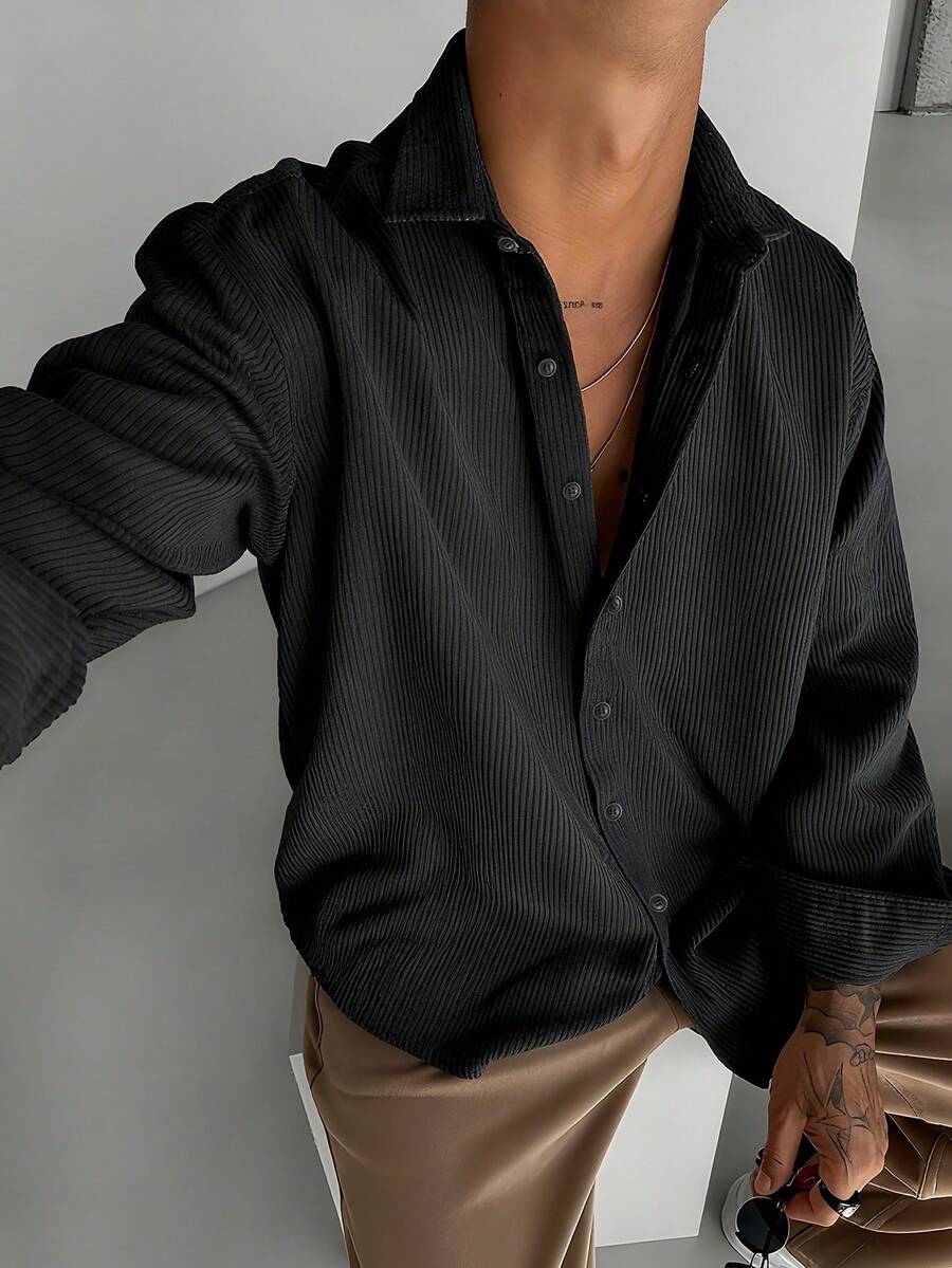 قميص مخطط متعدد الاستخدامات للارتداء اليومي الكاجوال للرجال، خريف