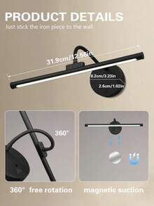 1pc Wall Lamp, Photo Light, With Remote Control, Rechargeable, Three Color Adjustable, Touch, Magnetic Installation, Vanity Light, Angle Adjustable(1800mAh) - Three Colors Of Light - View 6