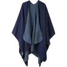 Women's Warm Shawl Wrap Cape Winter Cardigan Sweaters Open Front Poncho - A21-海軍藍 - 查看 1