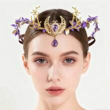 1 Set Woodland Elf Style Hair Accessories, Includes Vine Headband And Elf Ear Decor, Suitable For Cosplay, Theme Parties, Wedding Styling, Nature-Inspired Photoshoots, Eid - Multicolor - View 2