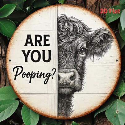 1pc Funny Farm Style Bathroom Decor Sign - Vintage "Are You Pooping?" Cow Design Metal Poster - Country Agriculture Humor Wall Art - 8x8 Inch (20x20 Cm) Farm, Cafe, Garage Decor - Country Kitchen Or Bathroom Gift, Humorous Design, 2D Flat, Perfect Room Decoration