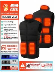 Veste chauffante casual pour hommes de couleur unie avec chauffage à double zone, vêtement d'extérieur chaud pour l'hiver