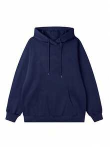 女士连帽运动衫，时尚印花休闲宽松套头衫，秋冬 - 藏蓝色 - 查看 4