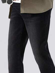 CAMEL CROWN 男士直筒牛仔裤男秋季新款修身弹力休闲阔腿裤美式高街 - 黑色 - 查看 2