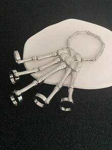 1pc Punk Rock Skeleton Bone Elastic Fingerless Bracelet, Halloween Party Jewelry - Silver - View 4