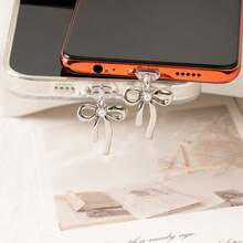 1pc Silver Bow Charm/Phone Charging Port Dust Plug/Decoration Pendant/Compatible With Iphone/Type-C/Android Plug - Silver - View 6