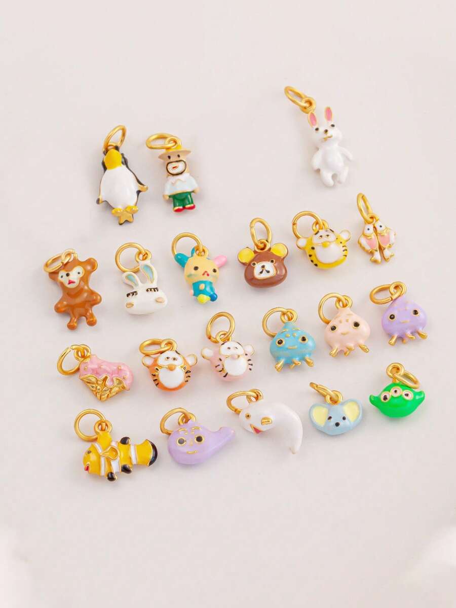1PC Kawaii Animal Pendant Enamel Charms For DIY Jewelry Tiger Bear Bunny Elephant Lucky Fish Charm Handmade Materials Accessories