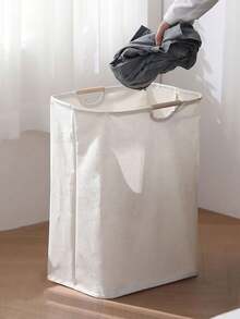 1 件大号和小号亚麻可折叠洗衣篮，便携式手柄脏衣服收纳箱，适用于卧室浴室，多功能洗衣篮，可容纳 T 恤、衬衫等家居用品 - 米色 - 查看 4