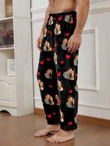 1 PC Custom Men's Fleece Pajama Pants - Personalized Couple Photo With Red Heart Design, Ideal Personalized Gifts, Customizable Things, Christmas Pajamas Pants, Versatile Thoughtfully Picked Present For Your Boyfriend