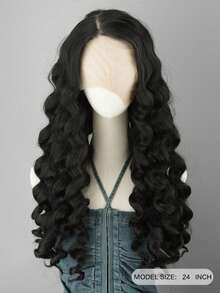 13x6 透明蕾丝前置波浪卷假发，耐热合成纤维，适合非洲女性日常佩戴 - 黑色 - 查看 3