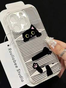 1pc Cute Mischievous Kitten Climbing Curtain Pattern Design, Fashionable Transparent Phone Case Compatible With  15/11/12/13/14/16/S21/S22/S23/S24/S25/PLUS/ULTRA, 17/17 Pro/17 Pro Max/Air, 16 Pro Max, Adorable Phone Protective Cover, Shock-Absorbing Anti-Fall Printed Phone Case, Holiday Gift For Friends Or Lovers Phone Cases  17 Pro Max Case Valentines  15 Case  Case  17 Pro Case Without Charm - Clear 3 - View 3