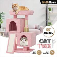 Cat Tree, 34 Inch Cat Tree Tower With 2 Cat Condo, Cat Tower With Scratching Post & Sisal-Covered Scratching Board, Cat Climbing Tower, Cat Tree For Indoor Cats - Baby Pink - View 2